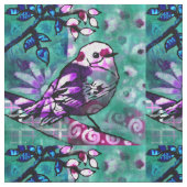 お洒落抽象芸術鳥フローラティール（緑がかった色）紫 ファブリック (クローズアップ)