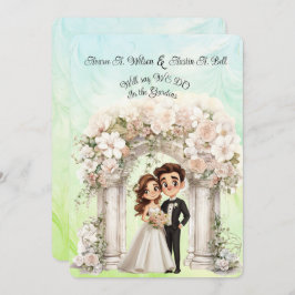 お洒落新婦結婚アーチブルーグリーン 招待状