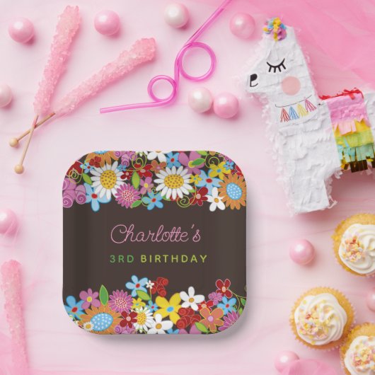 お洒落春の花ガーデンバースデーパーティー ペーパープレート (パーティー)