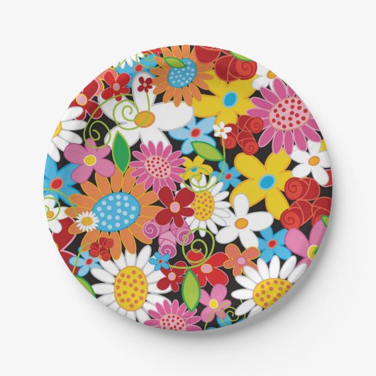 お洒落春の花ガーデンバースデーパーティー ペーパープレート (正面)