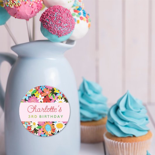 お洒落春の花ガーデンバースデーパーティー ラウンドシール