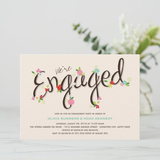 お洒落春の花シック婚約パーティ 招待状 (スタンド正面)