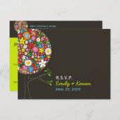 お洒落春の花ツポップ・アートのリーウェディングRSVP インビテーションポストカード (正面/裏面)