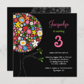 お洒落春の花ツポップ・アートのリー誕生日パーティー 招待状 (正面/裏面)