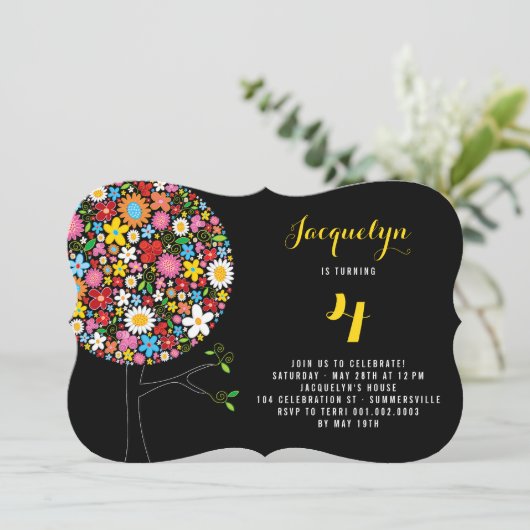 お洒落春の花ツポップ・アートのリー誕生日パーティー 招待状 (スタンド正面)