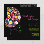 お洒落春の花ポップ・アートのツリーの結婚式の招待 招待状 (正面/裏面)