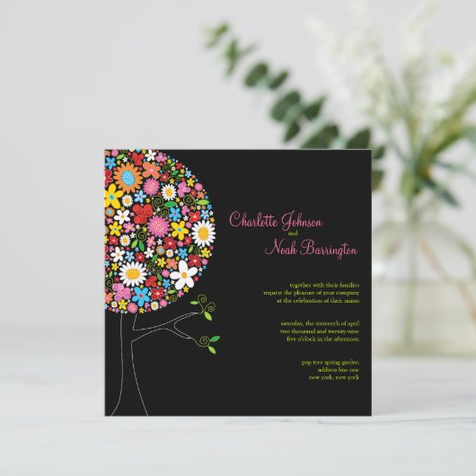 お洒落春の花ポップ・アートのツリーの結婚式の招待 招待状 (スタンド正面)