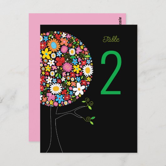 お洒落春の花ポップ・アートのツリーテーブル番号 ポストカード (正面/裏面)