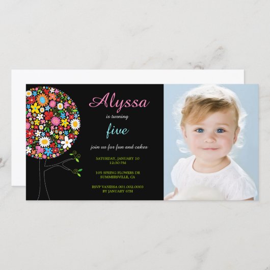 お洒落春の花ポップ・アートのツリー写真ガールズ (正面/裏面)