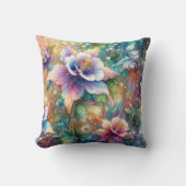 お洒落春オダマキ(植物)フローラ水色 クッション (正面)