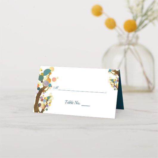 お洒落木ティール（緑がかった色）結婚ズ プレイスカード (正面)