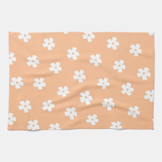 お洒落桃と白のフローラレトロ、陽気、 キッチンタオル (横)
