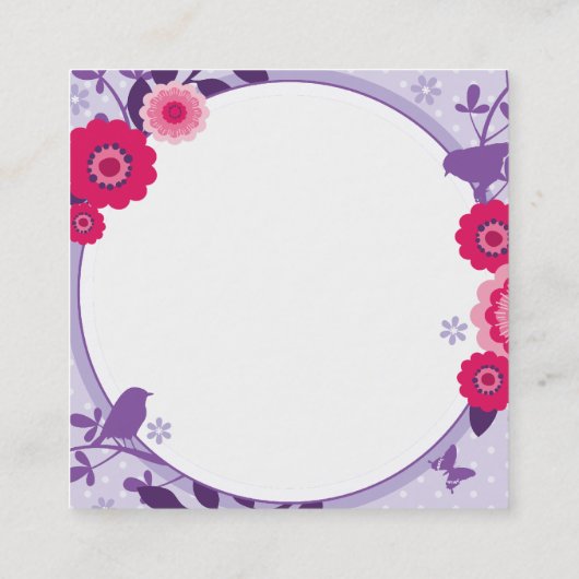 お洒落植物かわいらしフローラリース紫 スクエア名刺 (裏面)