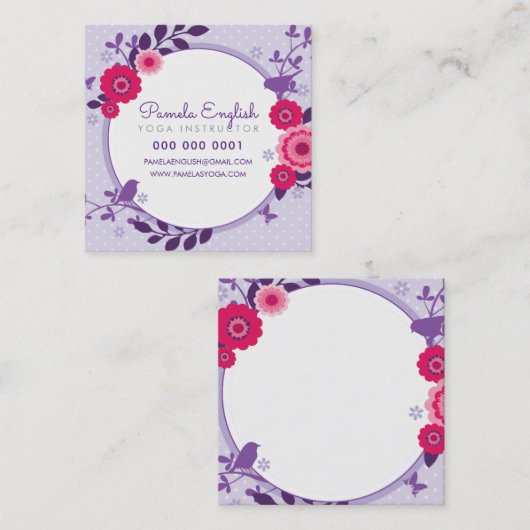 お洒落植物かわいらしフローラリース紫 スクエア名刺 (正面/裏面)