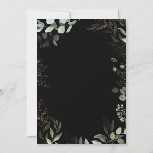 お洒落植物黒金ゴールド伝統的結婚ズ 招待状 (裏面)