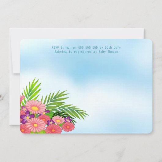 お洒落母とベビー亀の動物の赤ちゃんシャワー 招待状 (裏面)