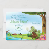お洒落母とベビー亀の動物の赤ちゃんシャワー 招待状 (正面)