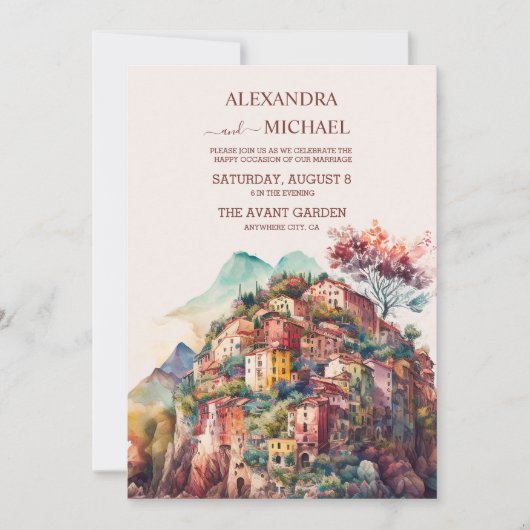 お洒落水イタリアン色結婚指定 招待状 (正面)