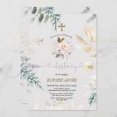 お洒落水彩ピンクフローラ金ゴールド《キリスト教》洗礼式や命名式 招待状 (正面/裏面)