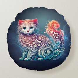 お洒落水彩子猫枕 ラウンドクッション
