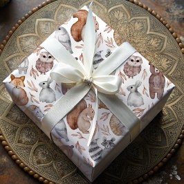 お洒落水彩樹林動物 ラッピングペーパー