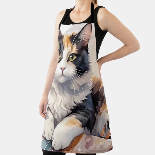 お洒落水彩毛猫と蝶 エプロン (インサイチュ)