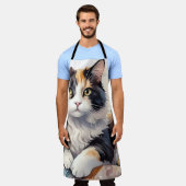 お洒落水彩毛猫と蝶 エプロン (着用した状態)