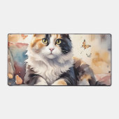 お洒落水彩毛猫と蝶 デスクマット (正面)