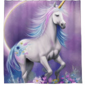 お洒落水彩紫ファンタジーユニコーンカスタム シャワーカーテン (正面)