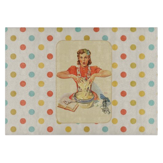 お洒落水玉模様ヴィンテージ調理師 カッティングボード (正面)