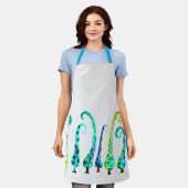 お洒落水色のクリスマスツリー エプロン (着用した状態)