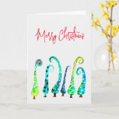 お洒落水色のクリスマスツリー カード (黄色い花)