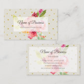 お洒落水色フローラ金ゴールドグリッター点 名刺 (正面/裏面)