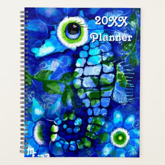 お洒落海馬の沿岸航海の海辺の青 プランナー手帳 (正面)