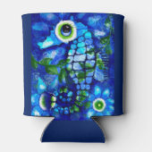 お洒落海馬の沿岸航海の海辺の青 缶クーラー (裏面)