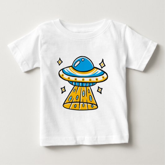 お洒落漫画カラフル宇宙UFO ベビーTシャツ (正面)