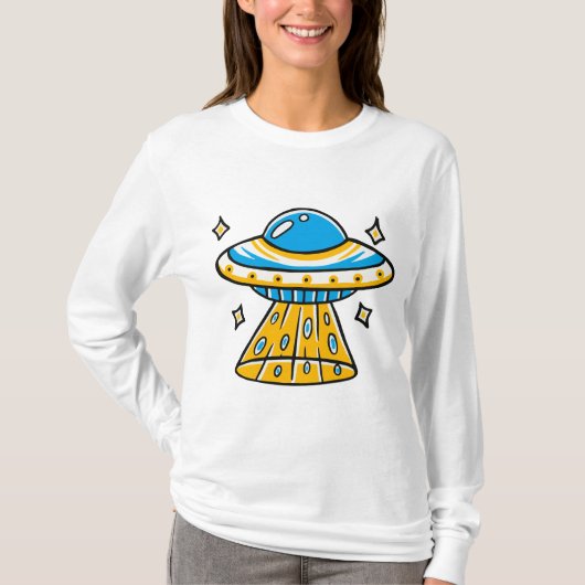 お洒落漫画カラフル宇宙UFO Tシャツ (正面)
