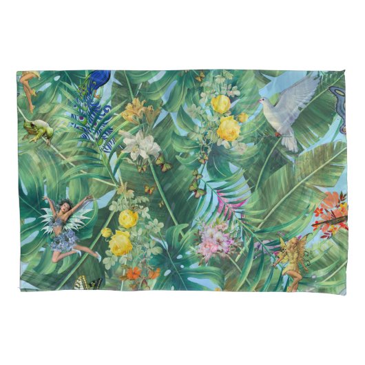 お洒落熱帯の妖精&蝶の世界 枕カバー (正面)