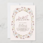 お洒落牧草地ワイルドフラワーズスウィート16誕生日 招待状 (正面)