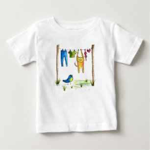 お洒落物干しの猫 ベビーTシャツ