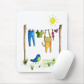 お洒落物干しの猫 マウスパッド (マウス)