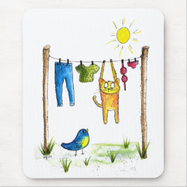 お洒落物干しの猫 マウスパッド