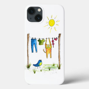 お洒落物干しの猫 iPhone 13ケース