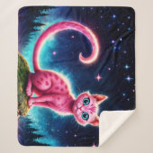 お洒落猫白熱［赤熱］光を放つ、ロングテールブルーアイズアート シェルパブランケット (正面)