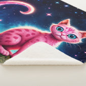 お洒落猫白熱［赤熱］光を放つ、ロングテールブルーアイズアート シェルパブランケット (3/4)