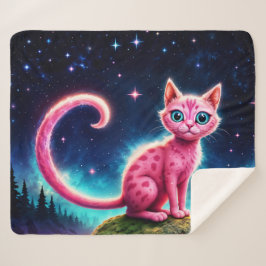 お洒落猫白熱［赤熱］光を放つ、ロングテールブルーアイズアート シェルパブランケット