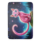 お洒落猫白熱［赤熱］光を放つ、ロングテールブルーアイズアート バスマット (正面縦)