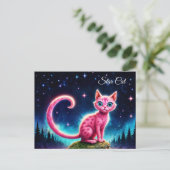 お洒落猫白熱［赤熱］光を放つ、ロングテールブルーアイズアート ポストカード (スタンド正面)