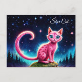 お洒落猫白熱［赤熱］光を放つ、ロングテールブルーアイズアート ポストカード (正面)