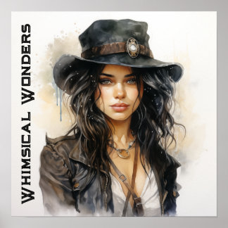 お洒落疑問に思ステームパンク若い女性ヴィンテージ ポスター